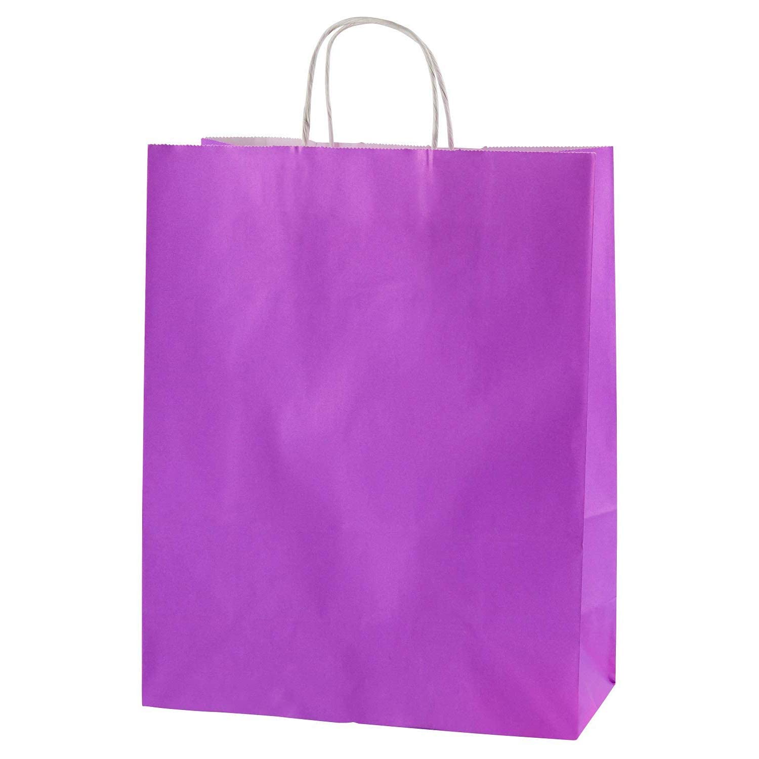 Thepaperbagstore 200 Purple Paper Bags with Handles - Colourful Gift Bags for Adults and Kids - Paper Carrier for Shopping, Party, Birthdays and Weddings 25x11x31cm