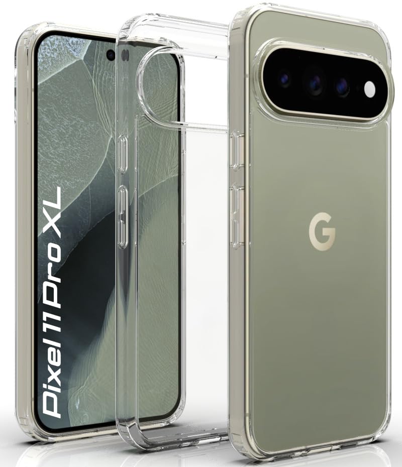 Image of RIGGEAR Shockproof Clear Hybrid Armor Back Cover Case Compatible with Google Pixel 11 Pro XL (Transparent PC and TPU Bumper)
