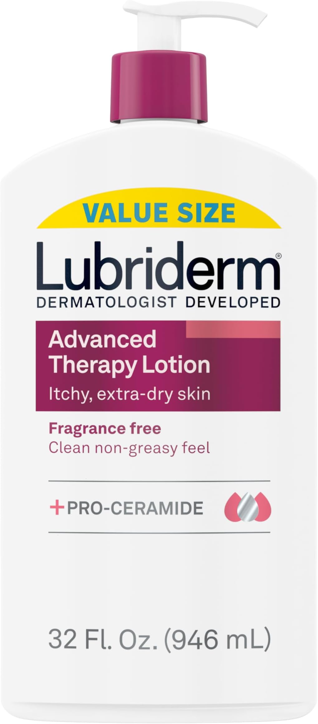Advanced Therapy Fragrance Free Moisturizing Hand & Body Lotion + Pro-Ceramide with Vitamins E & Pro-Vitamin B5, Intense Hydration for Itchy, Extra Dry Skin, Non-Greasy, 32 fl. oz