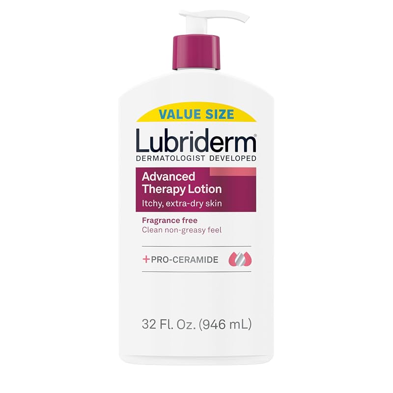 Loção hidratante sem fragrância para mãos e corpo Lubriderm com Pro-Ceramide, vitamina E e pró-vitamina B5, 946 mL, pacote com 6