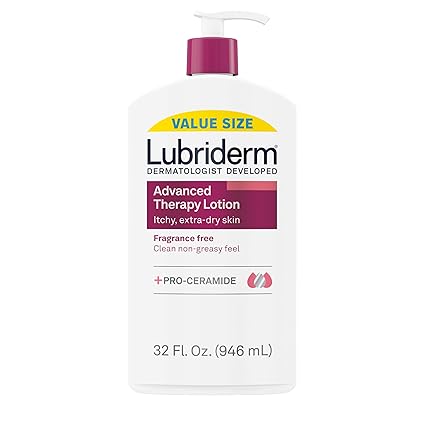 Lubriderm Advanced Therapy Fragrance-Free Moisturizing Hand & Body Lotion + Pro-Ceramide, Intense Hydration for Itchy, Extra Dry, & Sensitive Skin, Non-Greasy, Hypoallergenic, 32 fl. oz