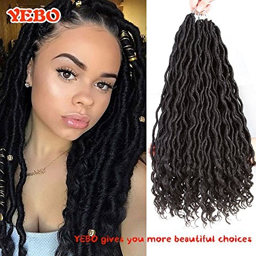 Goddess faux locs wavy curly faux locs crochet hair with curly ends synthetic hair extension (3 packs, 3 pack xqsq locs 1B)