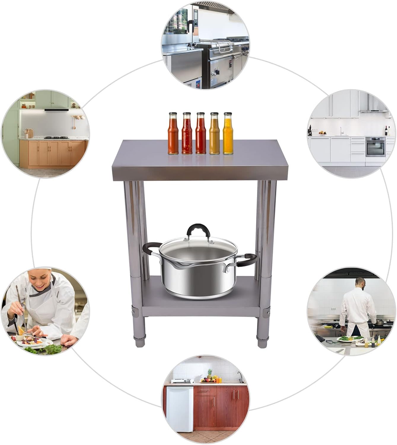 Stainless Steel Table for Prep & Work, Commercial Heavy Duty Food Prep Worktable with Undershelf, Silver Prep & Work Table for Commercial Kitchen, Restaurant, Home and Hotel