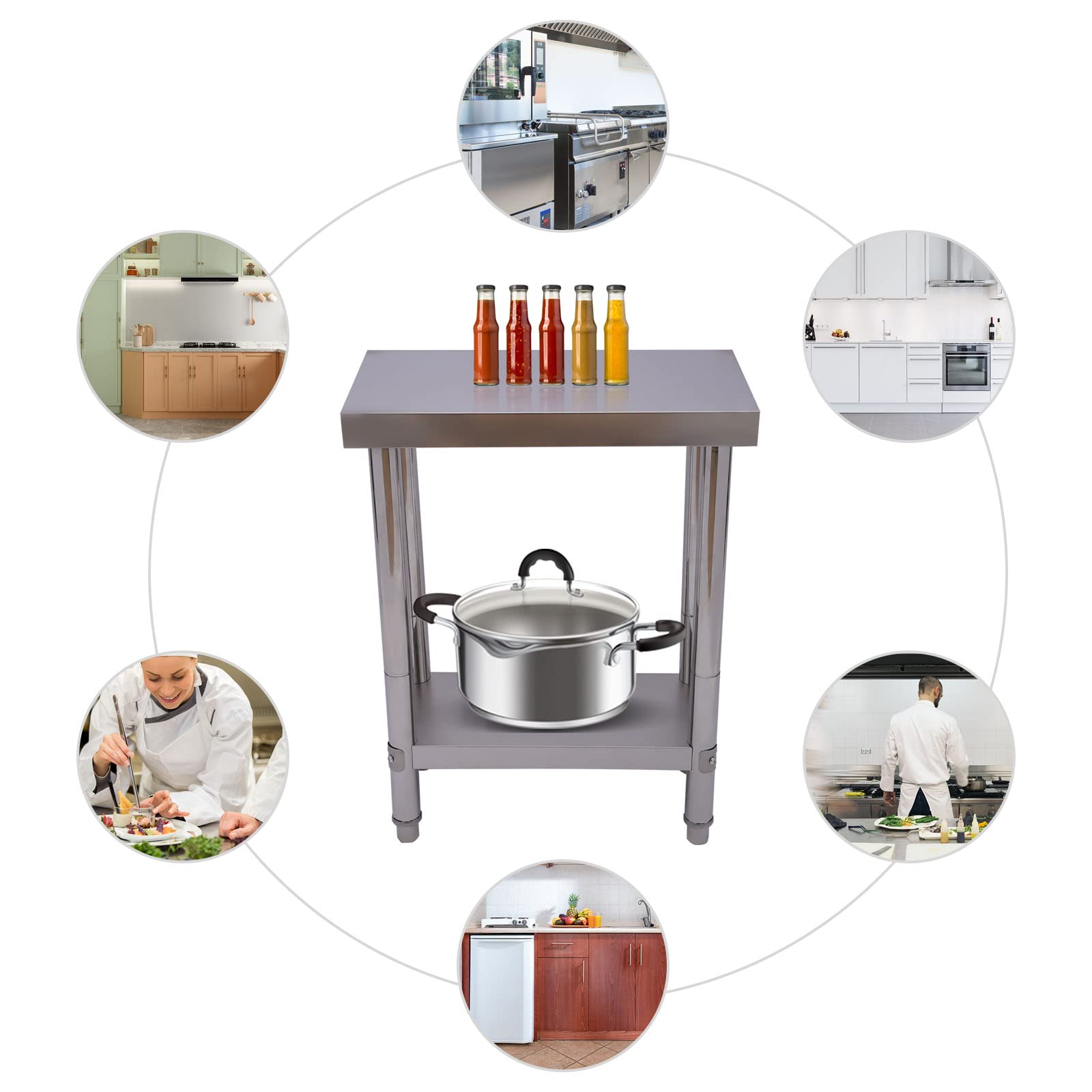 Empalme - Banco de trabajo de acero inoxidable para alimentos, banco de trabajo de cocina, banco de trabajo de acero inoxidable 201, producción de acero inoxidable, portátil, 300 kg, capacidad de