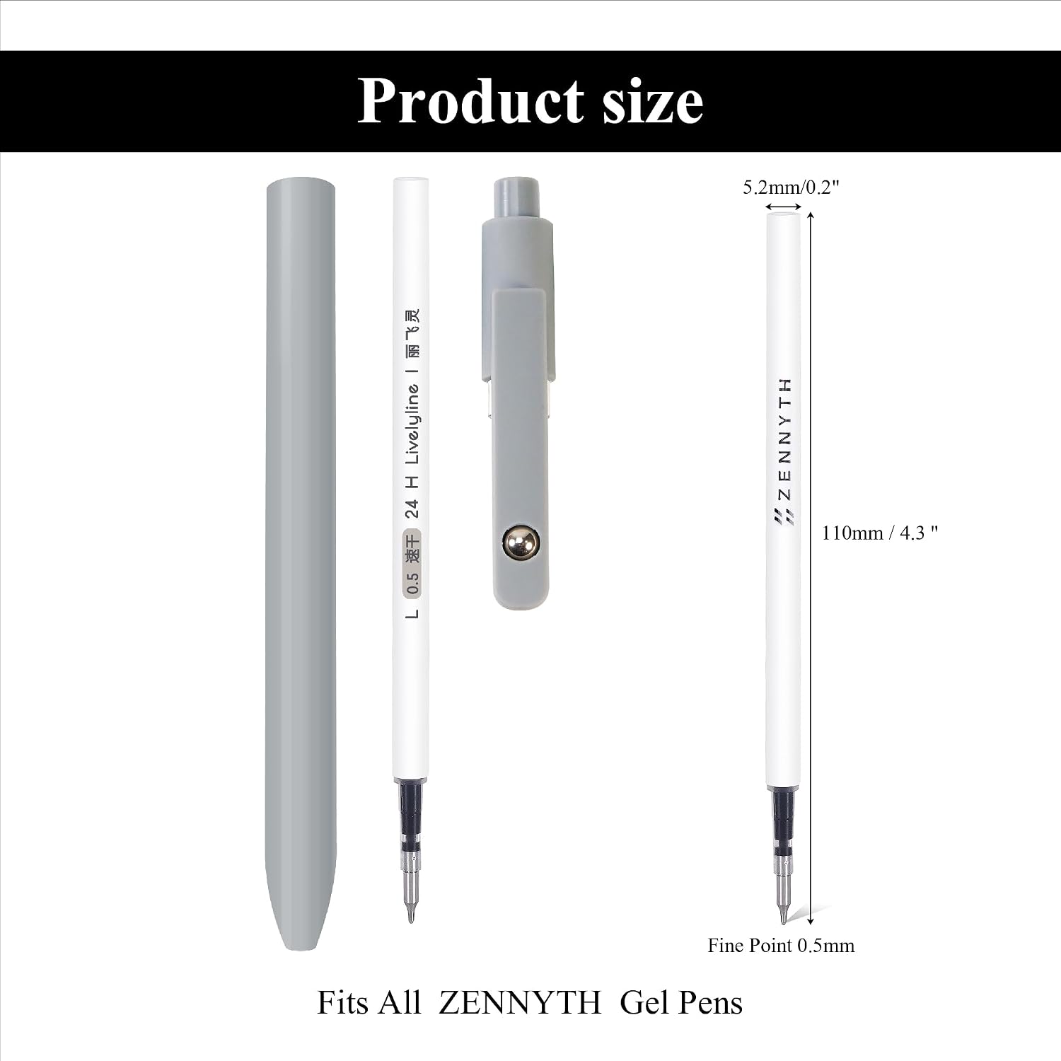 10 Pack 4.3'' Black Ink Refills for Gel Pens, 0.5mm Fine Point Tip, Quick Drying Ink, Compatible with All ZENNYTH Gel Pens & Pilot G2 (Original Gel Ink Refills 10 Pcs-Black Ink) image 3