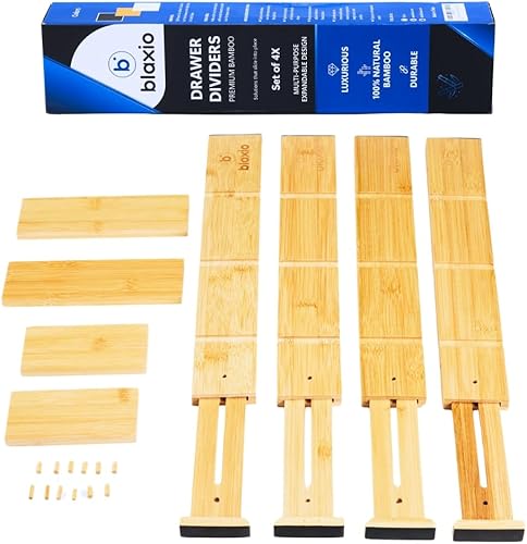 Divisores de cajones ajustables, paquete de 4 con insertos, juego de organizadores de cajones de cocina para utensilios, organización de especias,