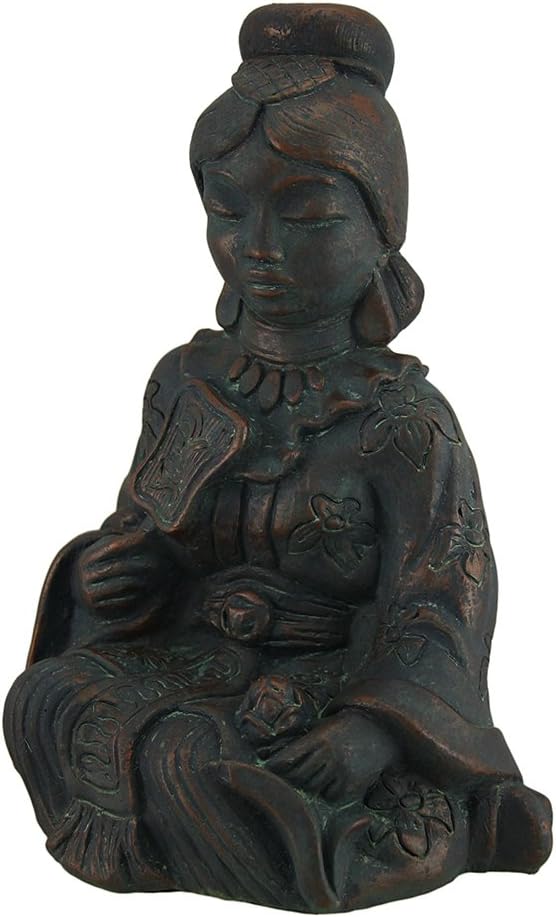 Relaxing Asian Woman Decorative Antique Bronze Finish Statue 10 Inch