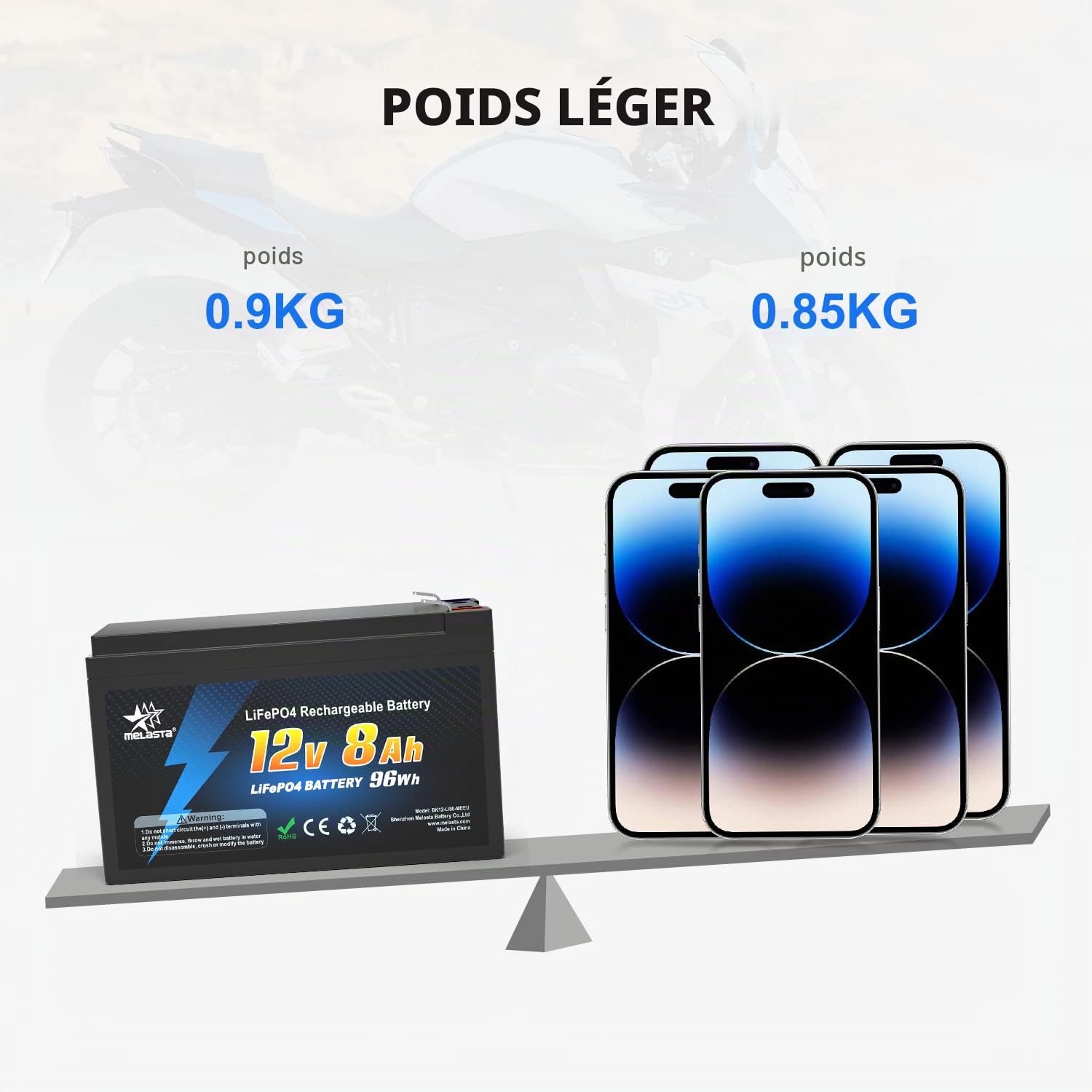 melasta 12V 8Ah LiFePO4 Batterie 2000 Cycles Profond avec Protection BMS Batterie Rechargeable pour RV Campings, Kit Photovoltaïque, Bateau, Scooter, Moteur de Remorquage, Solaire Caravan
