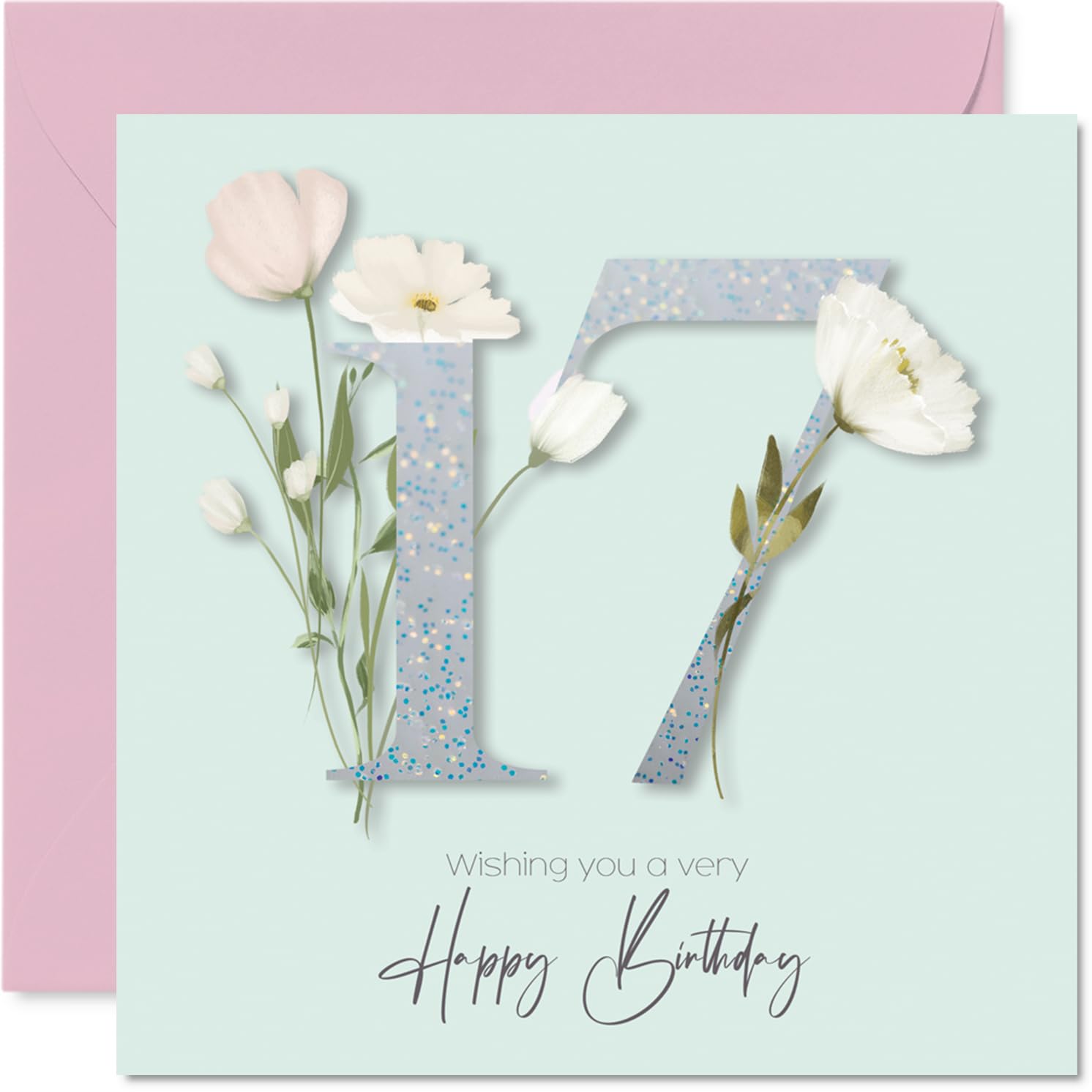 17th Birthday Cards for Girls - Fancy Floral Flowers - Happy Birthday Card for 17 Year Old Girl Step Daughter Cousin Niece Daughter, 145mm Bday Greeting Cards