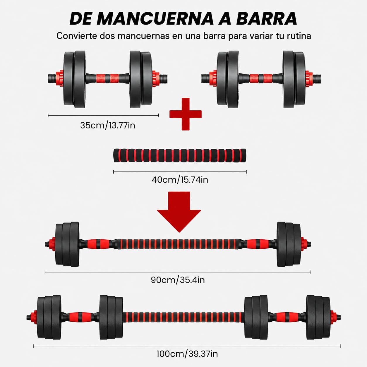 Mancuernas Ajustables 20kg/30kg, Juego de Pesas y Mancuernas 2 en 1 con Barra de Conexión, Set dePesas Ajustables con Cierre Seguro para Gimnasio en Casa y Entrenamiento de Fuerza