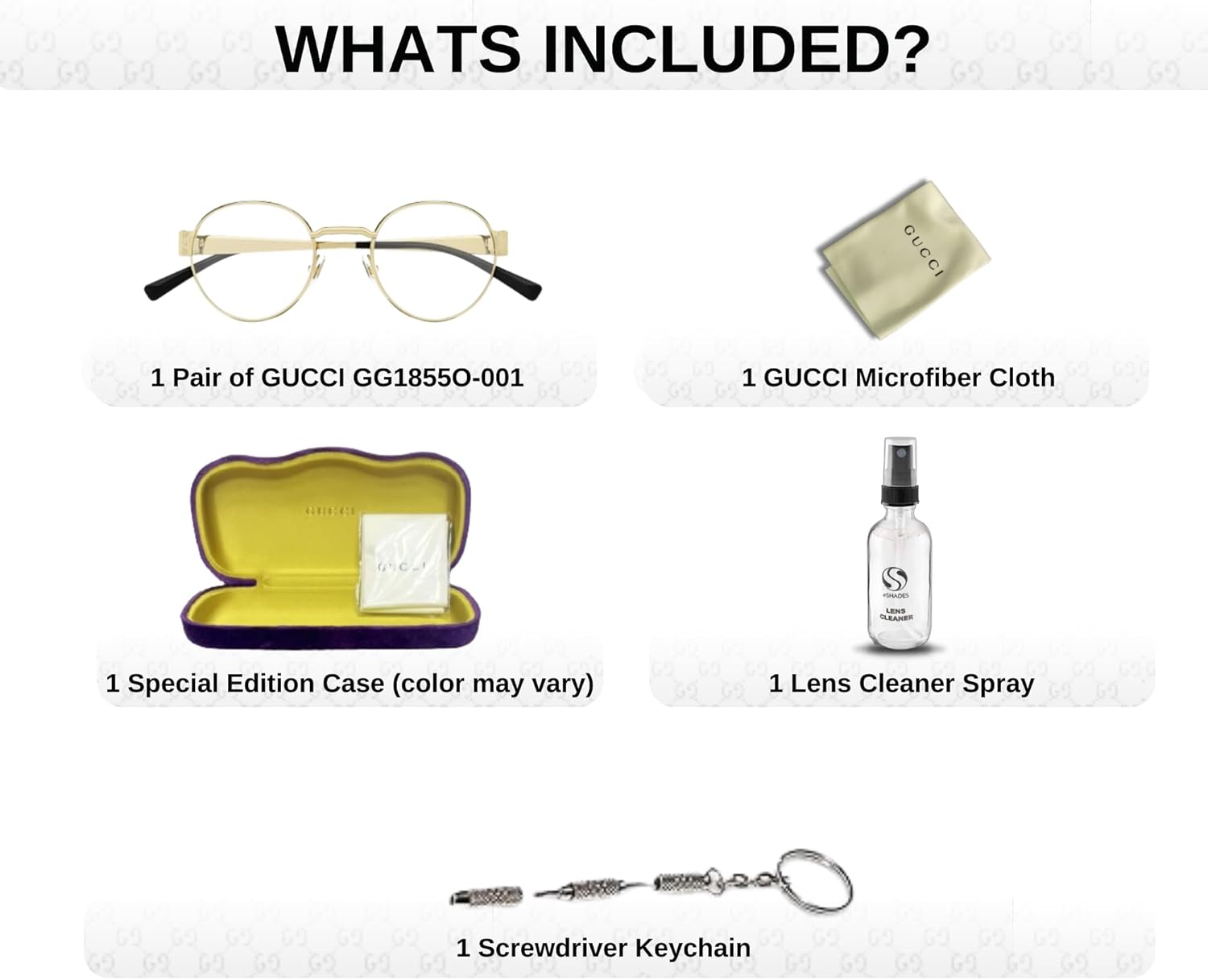 Gucci GG1855O GOLD Monogram GG Patteren Round Shape Eyeglasses with eSHADES Luxury Eyewear Kit - Image 3