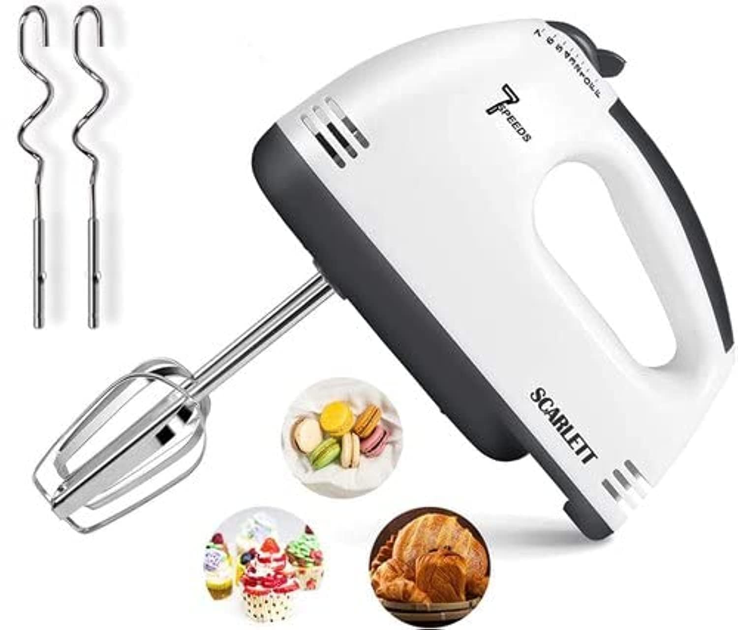 ECVV High-Power 200W Hand Mixer 7 Speed Control with Stainless Steel & Kneading Tool, Perfect for Baking & Cooking - Lightweight, Durable