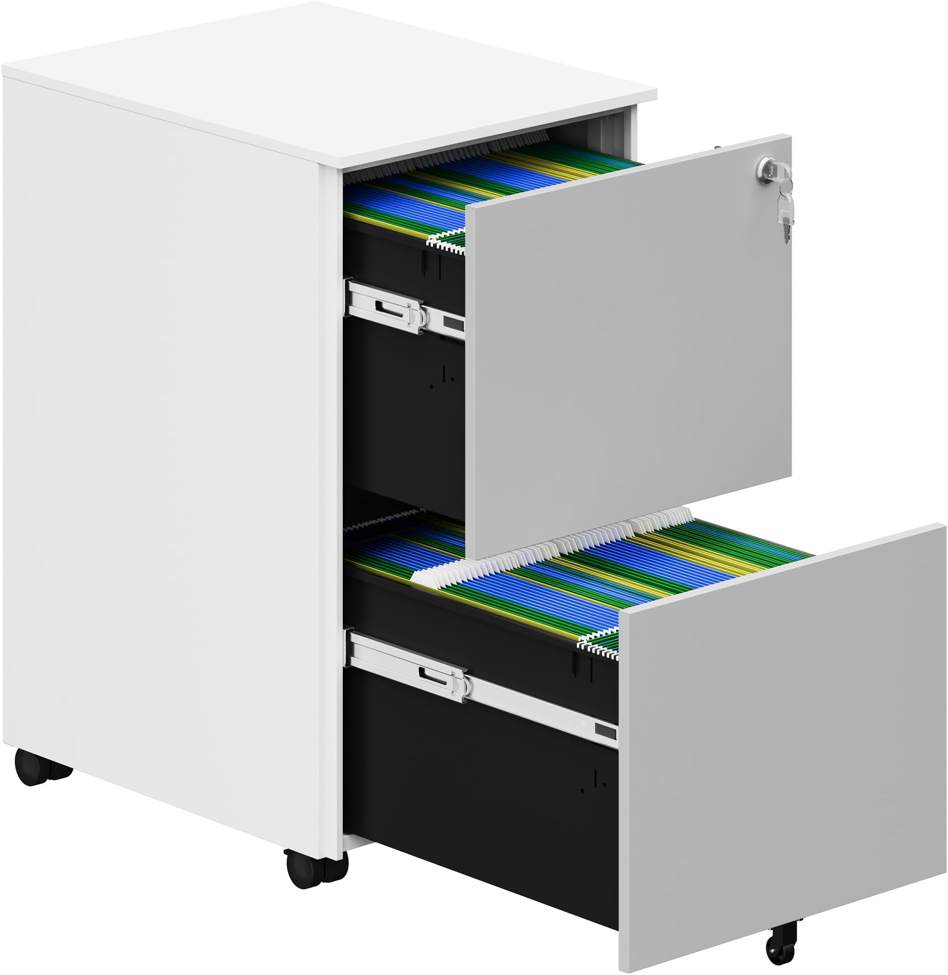 YITAHOME 2-Drawer File Cabinet with Lock, 18.9” Deep Office Filing Cabinet for Legal/Letter, Pre-Assembled Vertical Metal File Cabinet Except Wheels Under Desk - Gray and White