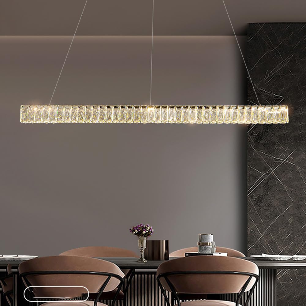 Araña de decoración creativa para el hogar de cristal LED regulable Lámparas lineales modernas para comedor sobre mesa Lámpara colgante de techo de cristal de lujo Lámpara colgante de tira lar