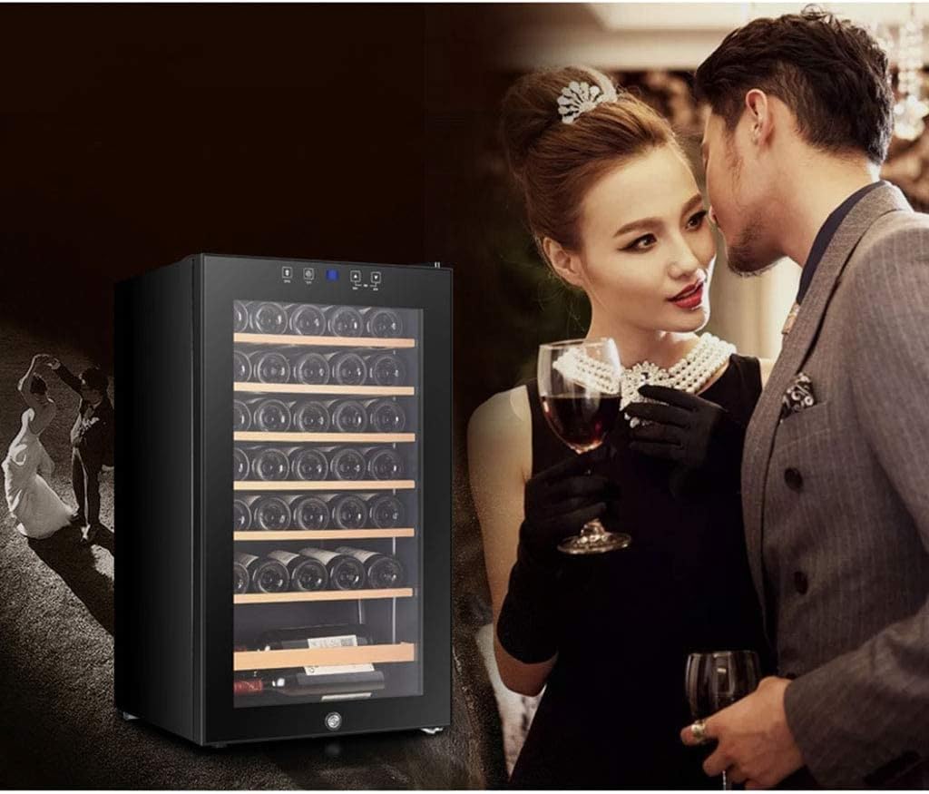 33 Bottle Thermoelectric Red and White Wine Cooler, Freestanding Wine Refrigerator, Digital Temperature Display-Double-Layer Tempered Glass Door-Quiet