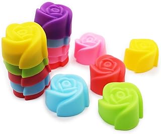 Meiyouju 20 Pcs Reusable and Not Sticky Mini Flower Silicone Baking Cups,Mini Cupcake Liners,Muffin Chocolate Holders Truffle Cups, Easy Clean,Multicolor
