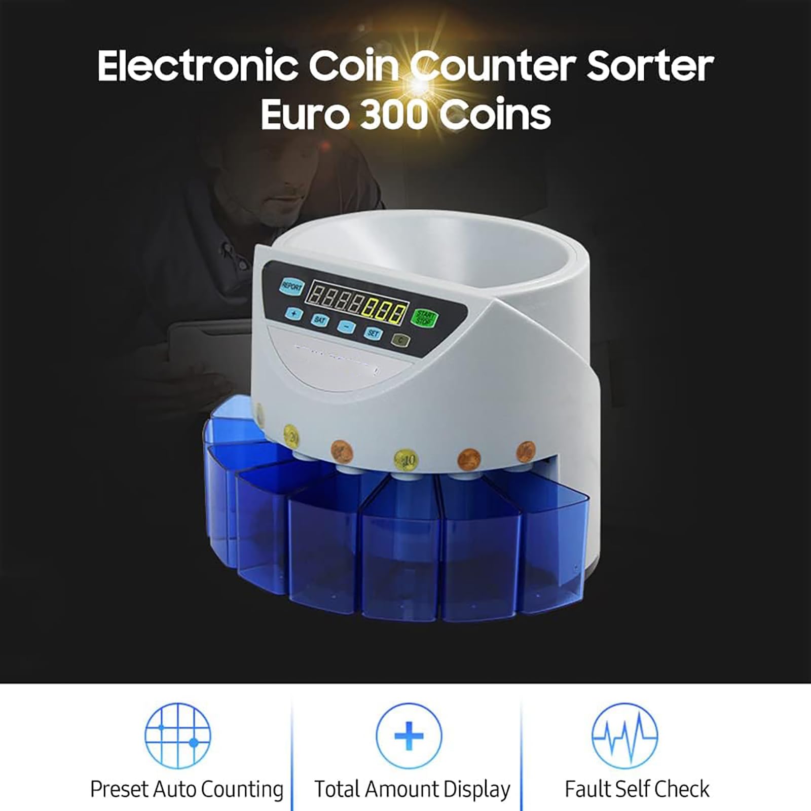 Contatore Di Monete,Contatore Di Monete In Euro,Preimpostazione Del Conteggio Automatico Digitale/Visualizzazione Del Denaro Totale/Autocontrollo Degli Errori,per Il Ristorante Della Banca Del Negozio