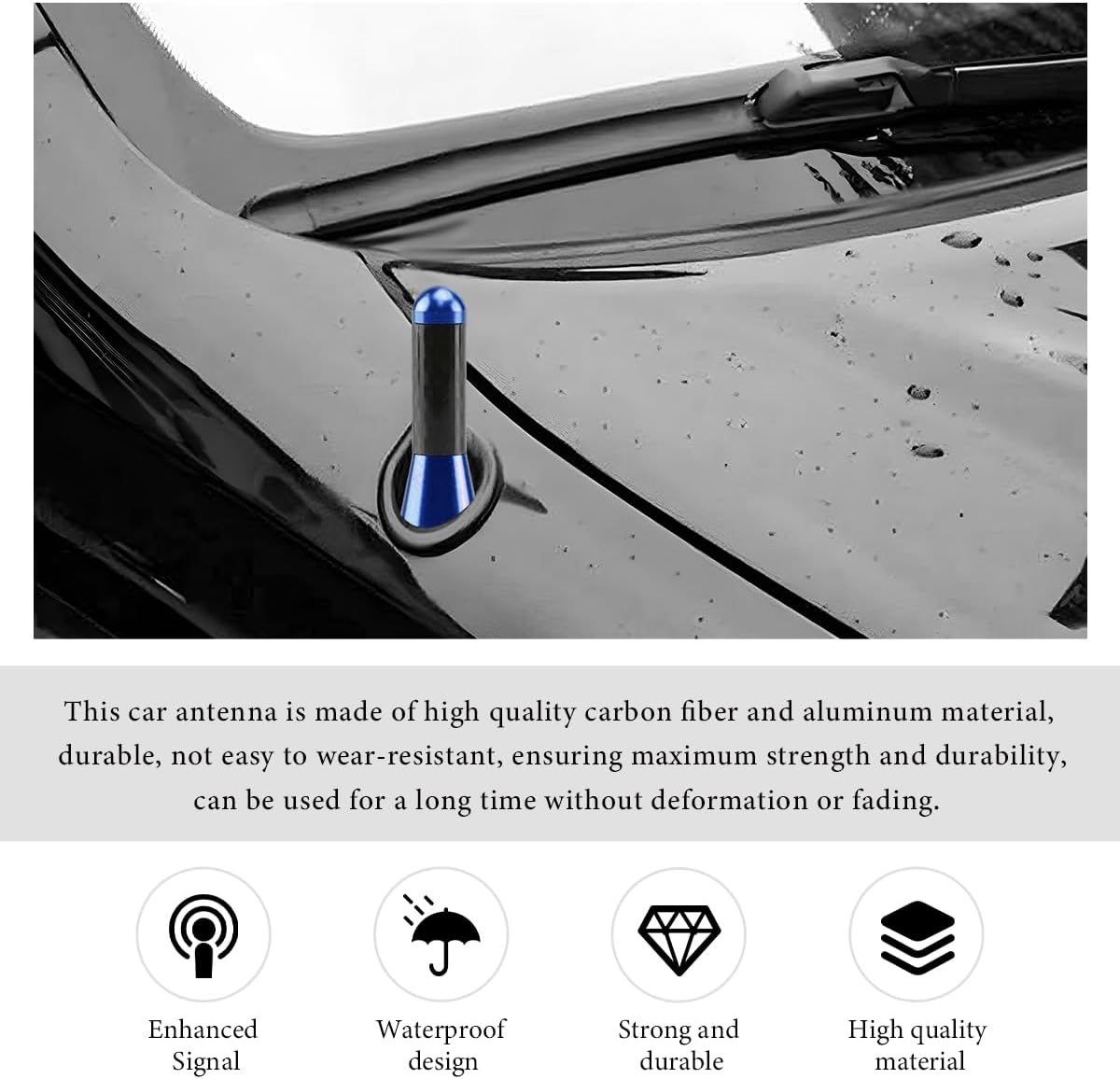 Car Short Antenna, 1.37" Stubby Aluminum Radio Antenna Replacement with Screws Gaskets, Vehicle Roof Carbon Fiber Mini Aerial Antennas for AM/FM Reception, Car Accessories (Blue) image 5