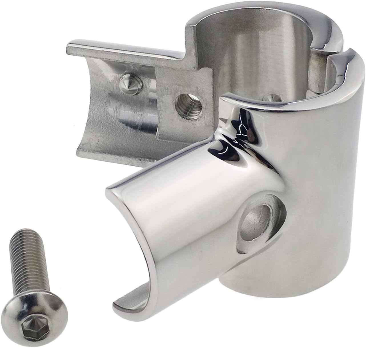 keehui Heavy Duty 316SS Boat Hand Rail Fitting- Polished 90 Degree T/Tee Hinged/Split Fitting 1" Tube