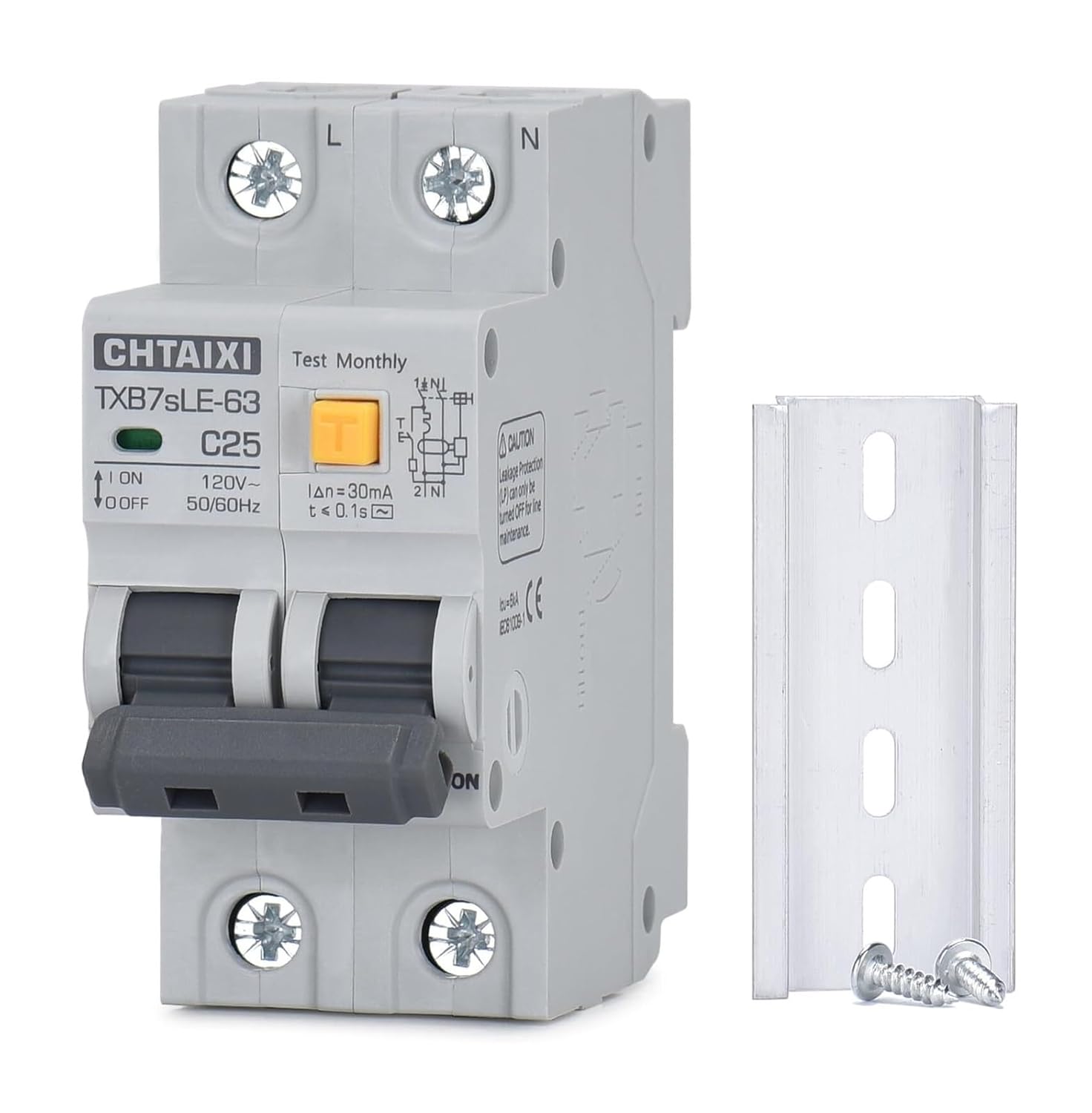 Ground Fault Circuit Breaker 16A 120V AC DIN Rail Mount Circuit Breaker Thermal-Magnetic Trip Earth-Leakage Protec 1PN RCBO C16(10 Amp)