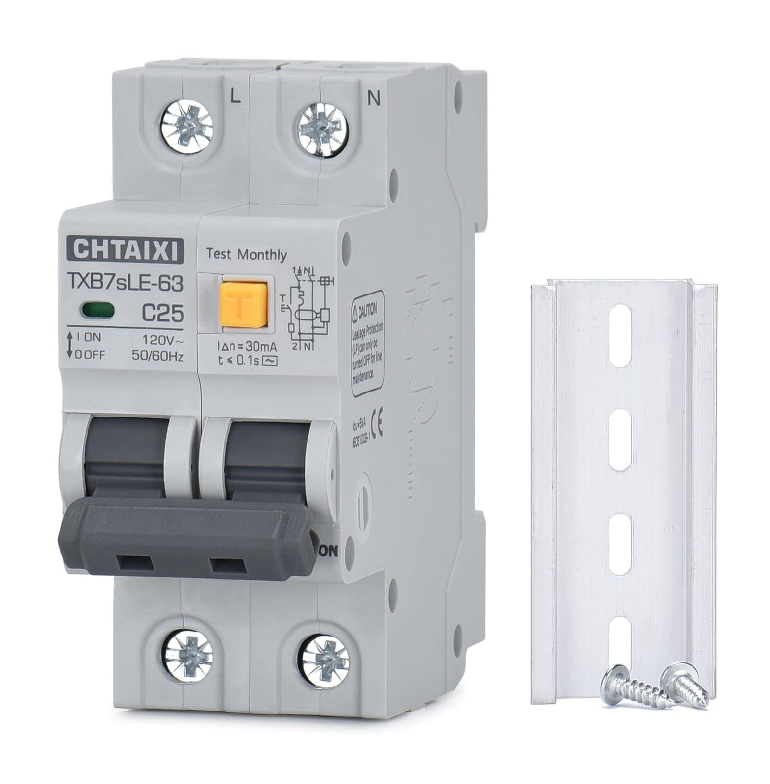 NVSFZGIYG Ground Fault Circuit Breaker 16A 120V AC DIN Rail Mount Thermal-Magnetic Trip Earth-Leakage Protec 1PN RCBO C16(25 Amp)