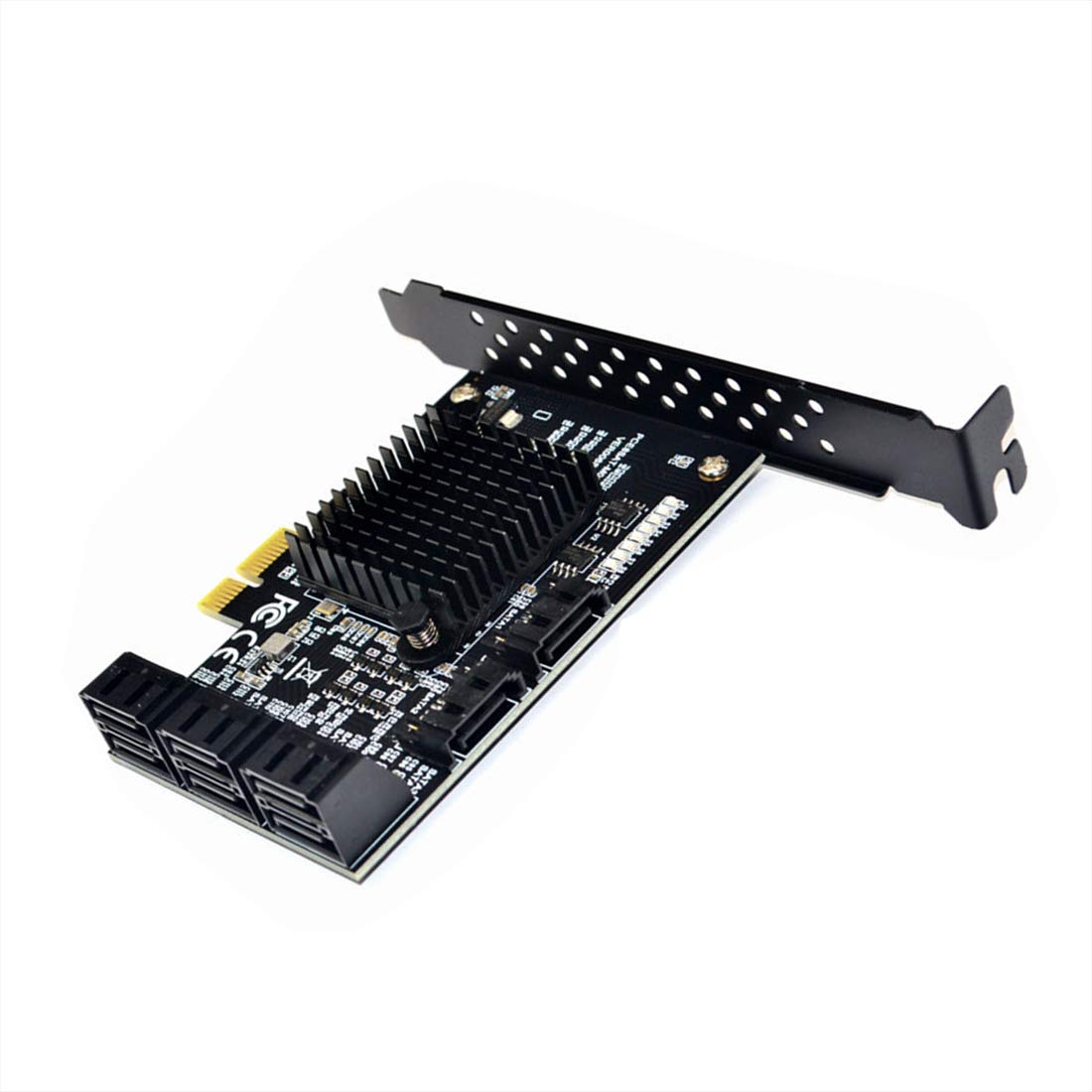 JMT Adaptateur convertisseur de Carte d'extension 8 Ports SATA 3.0 vers PCIe avec 6 Cables SATA ¨¤ Profil Bas pour Puce Marvell 88SE9215 avec dissipateur Thermique HDD(6 Cables Droits Noirs)