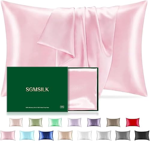Funda de almohada de seda para cabello y piel estándar, SGMSILK 100% 22 Momme 6A, textura suave y lisa de seda de morera, reduce la rotura del