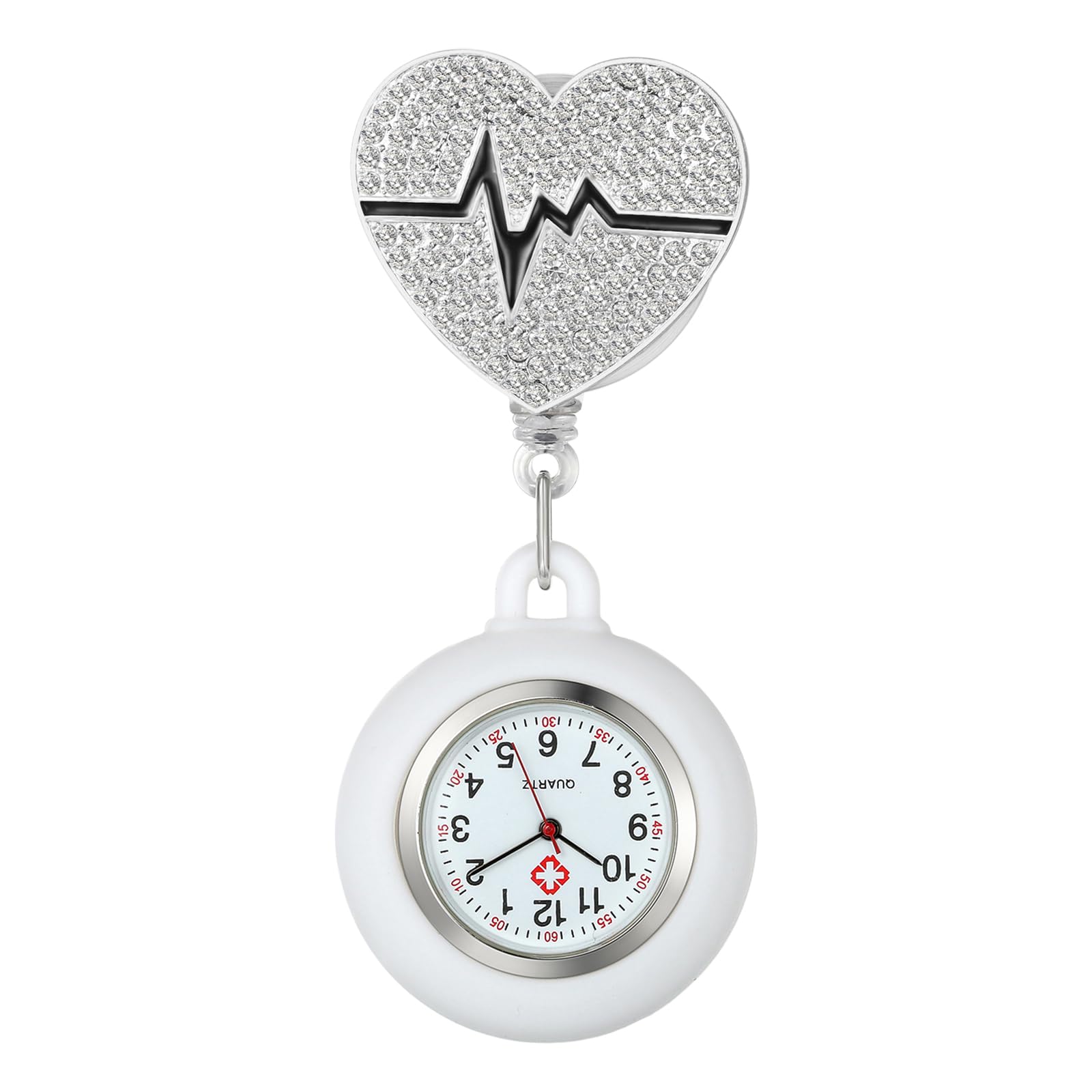 Women's Retractable Nurse Watches: Hanging Lapel Clip-on Bling Rhinestones Heart Shaped Pattern Silicone Fob Pocket Watch-image-15