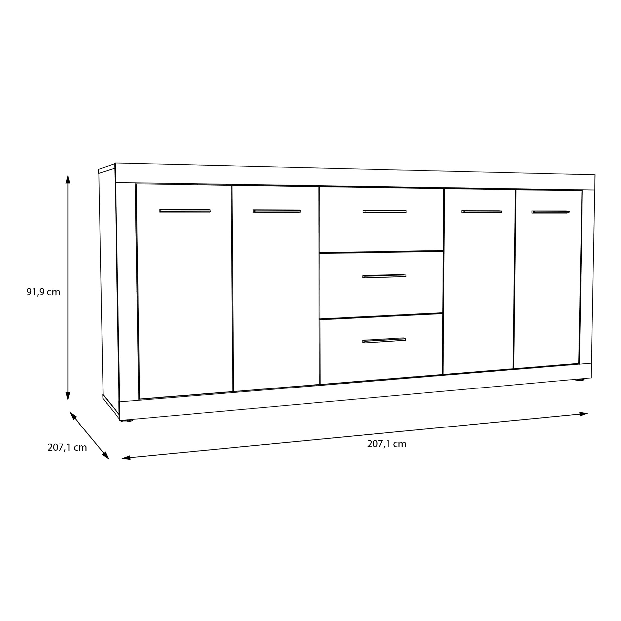 Forte FINLEY Sideboard 200 210, modernes Sideboard mit viel Stauraum, 4-türig, 3 Schubladen, Wohnzimmer, Flur, Schlafzimmer, Holzwerkstoff, Weiß| Betonoptik, 207,1 cm breit x 91,9 cm hoch x 41 cm tief