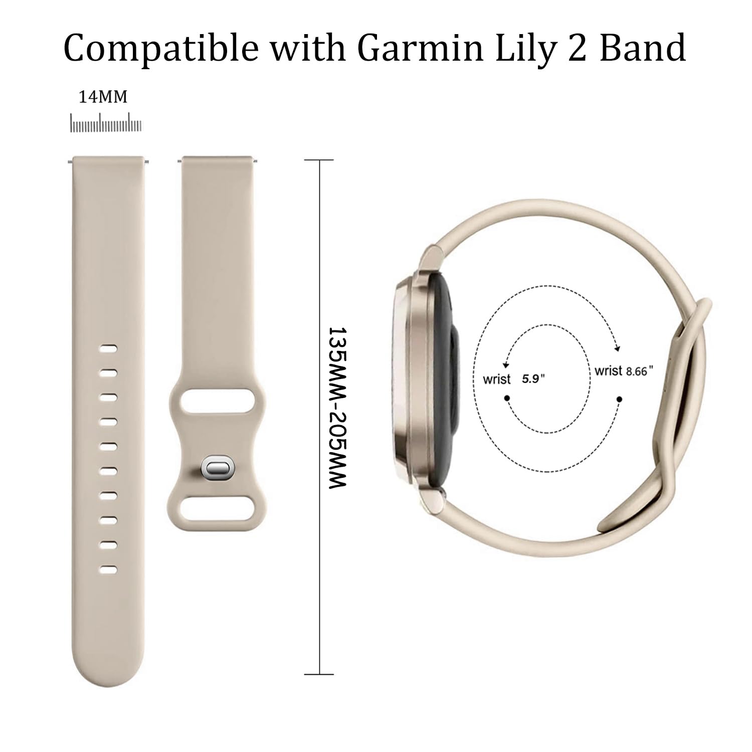 Issinlky Silikonowy pasek kompatybilny z Garmin Lily 2, 14mm Sportowy pasek zamienny dla Garmin Lily 2 damski