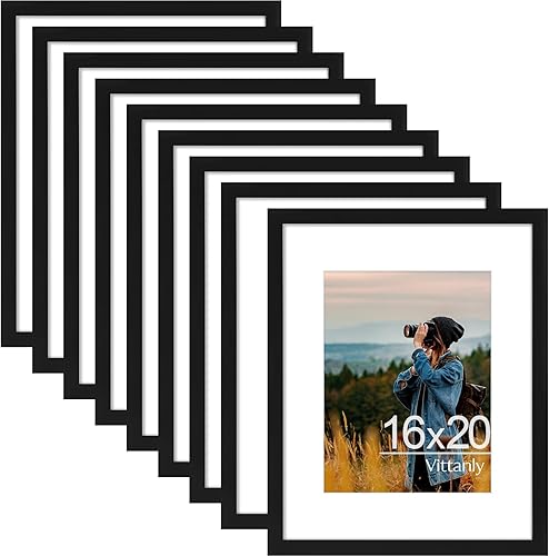 Vista 261 de Vittanly - Juego de 9 portarretratos, plexiglás resistente a rupturas, exhibe fotos de 12 x 12 pulgadas o, con paspartú, de 8 x 8 pulgadas, marcos