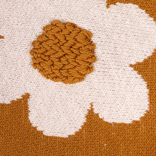 Image of Creative Co-Op Cotton Knit Baby Blanket with Flower Prints, Multicolor