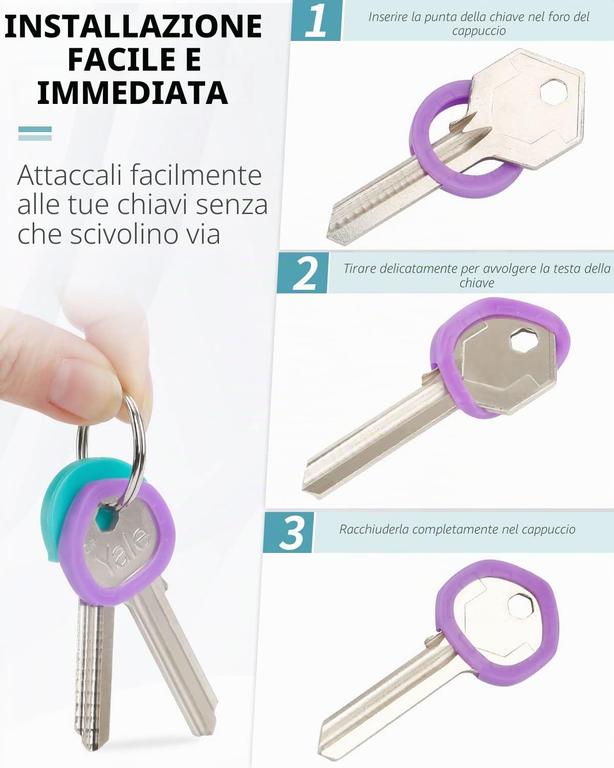 Uniclife 36 Pack 2,3 cm Cappucci per piccole chiavi di casa Protettori rotonde Copri chiavi Identificatori, piatti (non adatti a chiavi quadrate o di forma dispari), 9 colori