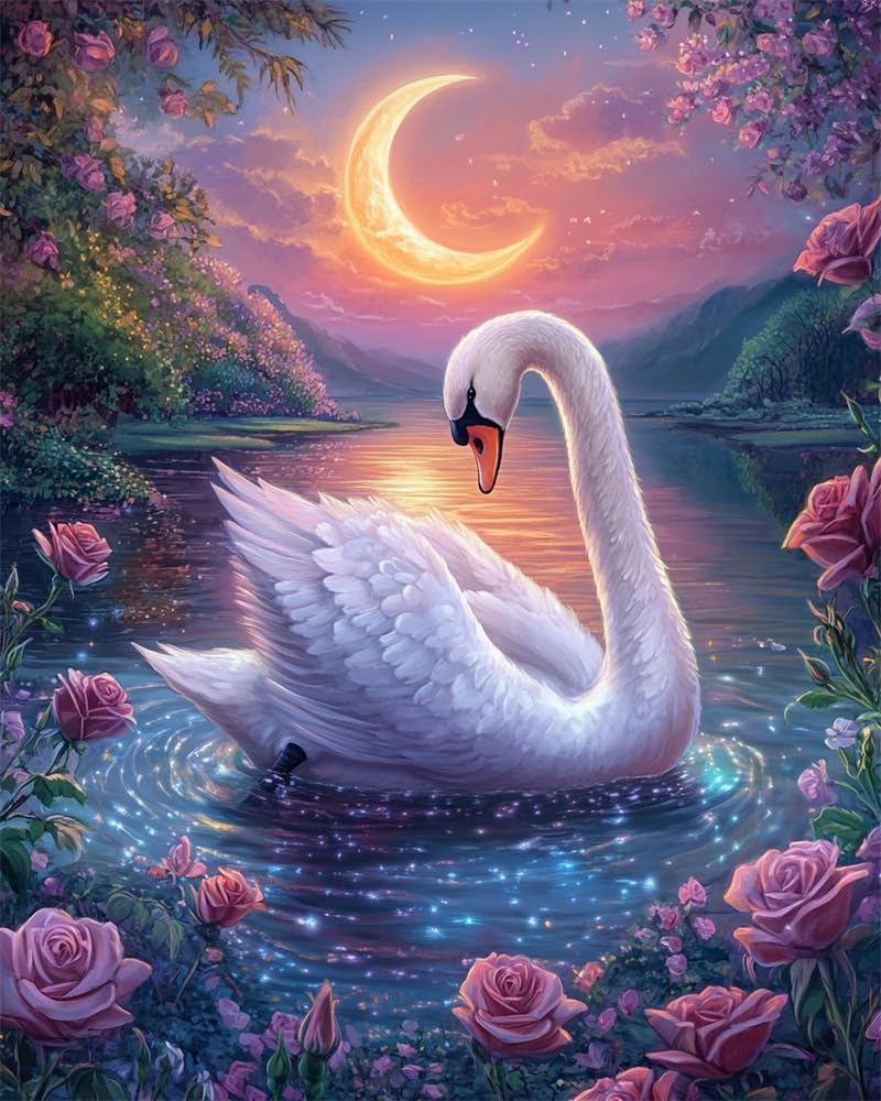 Henypt Cross Stitch Kits Beautiful Swan with Stamped Cross Stitch Preprinted 11Ct Fabric Cross Stitch DIY Art Embroidery Kits for Adults (Stamped)