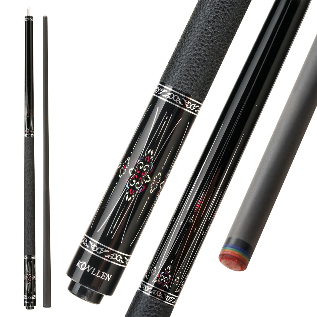 KONLLEN Laser Series Carbon Fiber Pool Cue Stick Leather Wrap Professional Cues Full Carbon Technology Low Deflection 12.2mm 147cm 3/8 x 8 Radial Uni-loc Pin.