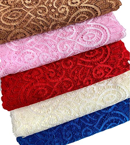 5 Yards Width 7 Inch Stretch Lace Trim Fabric Elastic Lace Flowers Ribbon For Garment Craft Embellishment Wedding Bouquet Making Headbands Garters Baby Shower Table Decorations (White) #TOP2