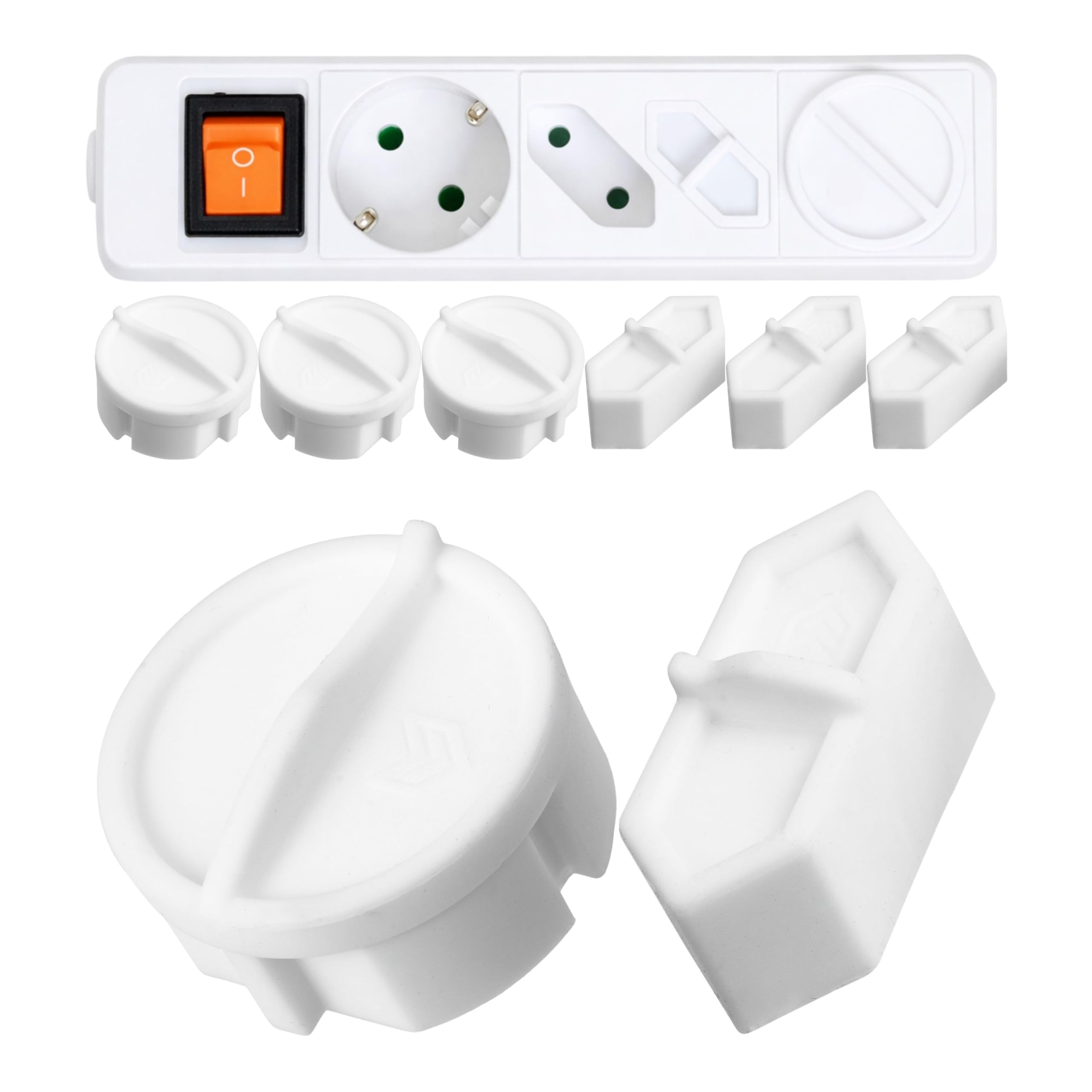 Steckdosen Abdeckungen Mix Set, 8 Stück, in Weiß, aus Silikon, Steckdosenschutz vor Spritzwasser, Staub, Deckel für SchuKo Typ F und Eurostecker Typ C Steckdose, für Mehrfachsteckdose, Wandsteckdose