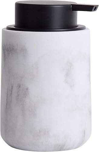 Miniatura 10 de Dispensador de jabón de manos de resina con bomba fácil de presionar, dispensador de jabón líquido recargable con acabado similar a la piedra Gris