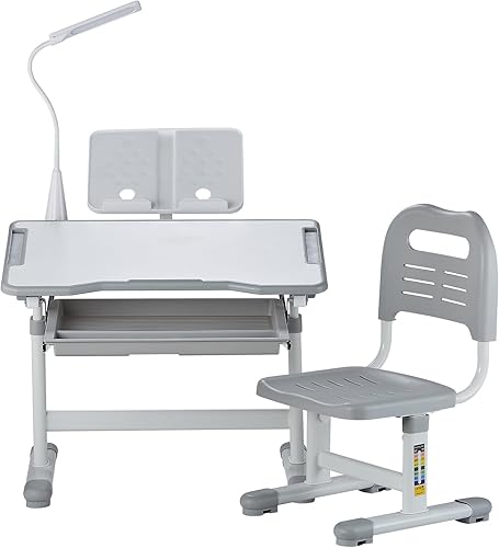 Miniatura 9 de VEVOR Juego de silla y escritorio de estudio para niños, escritorio de estudio y silla para niños con lámpara de mesa, altura ajustable y escritorio