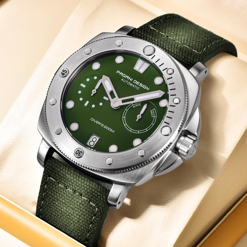 Pagani Design Orologio Automatico Da Uomo Cinturino In Nylon Resistente All'Acqua Ghiera Girevole Vetro Zaffiro Data Display