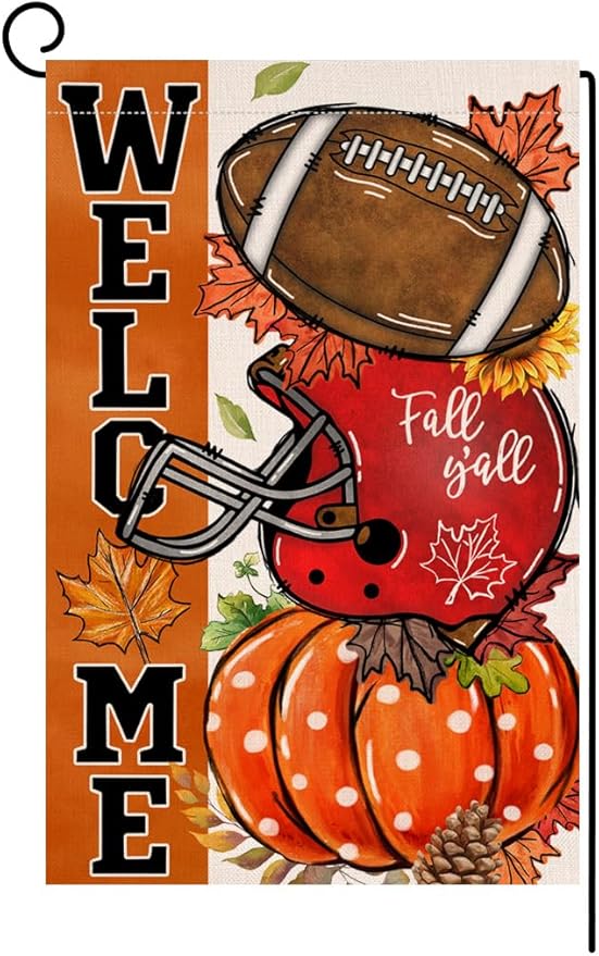 Amazon.com : BLKWHT Welcome Fall Garden Flag Football Pumpkin Fall Y ...