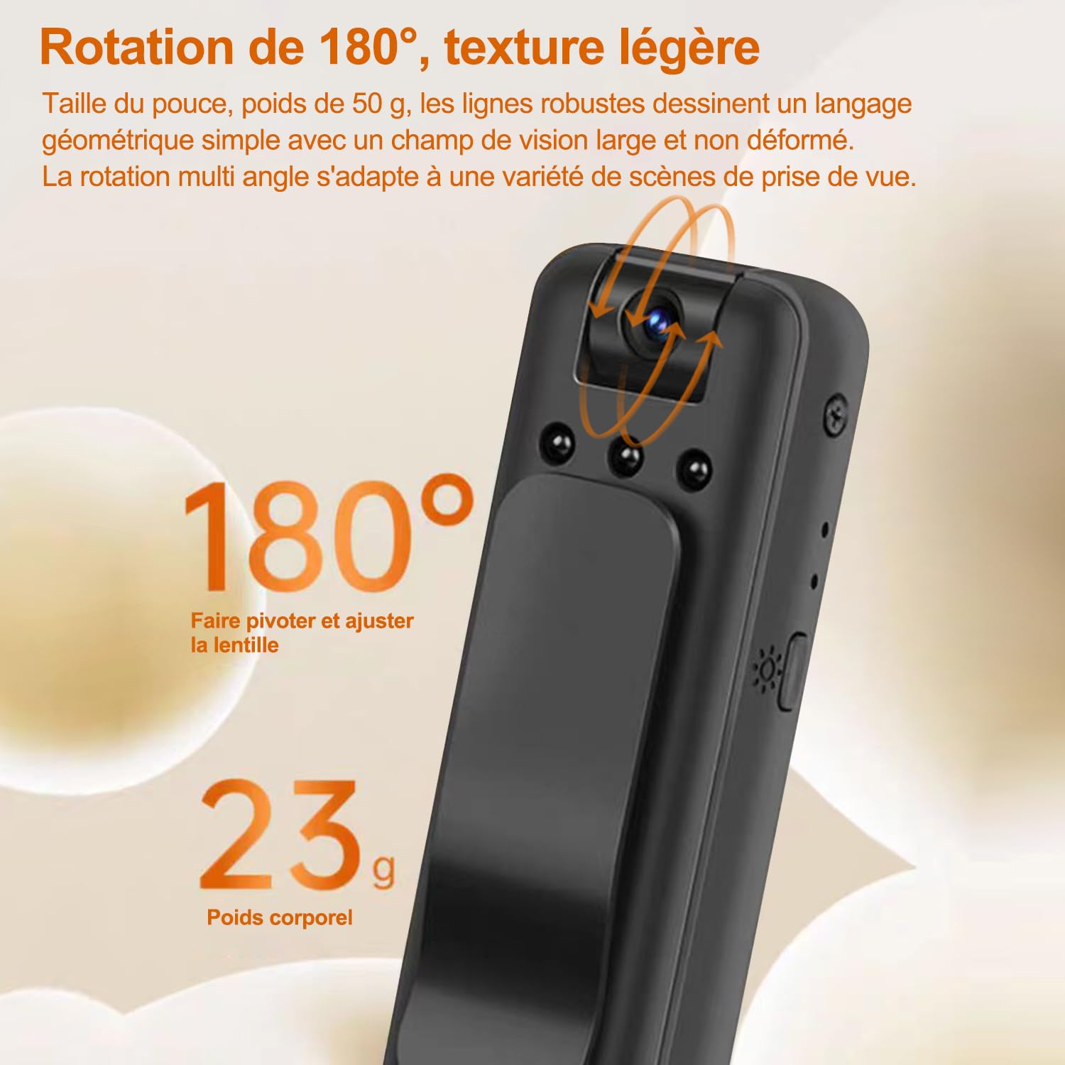Genérico Videocamera Sportiva 180 ° Grande Angolo Video, Videocamera Ring Shot, 1 Ora Di Durata Della Batteria 1080p HD IR Visione Notturna Telecamera WiFi per Sport All'aperto E Registrazione