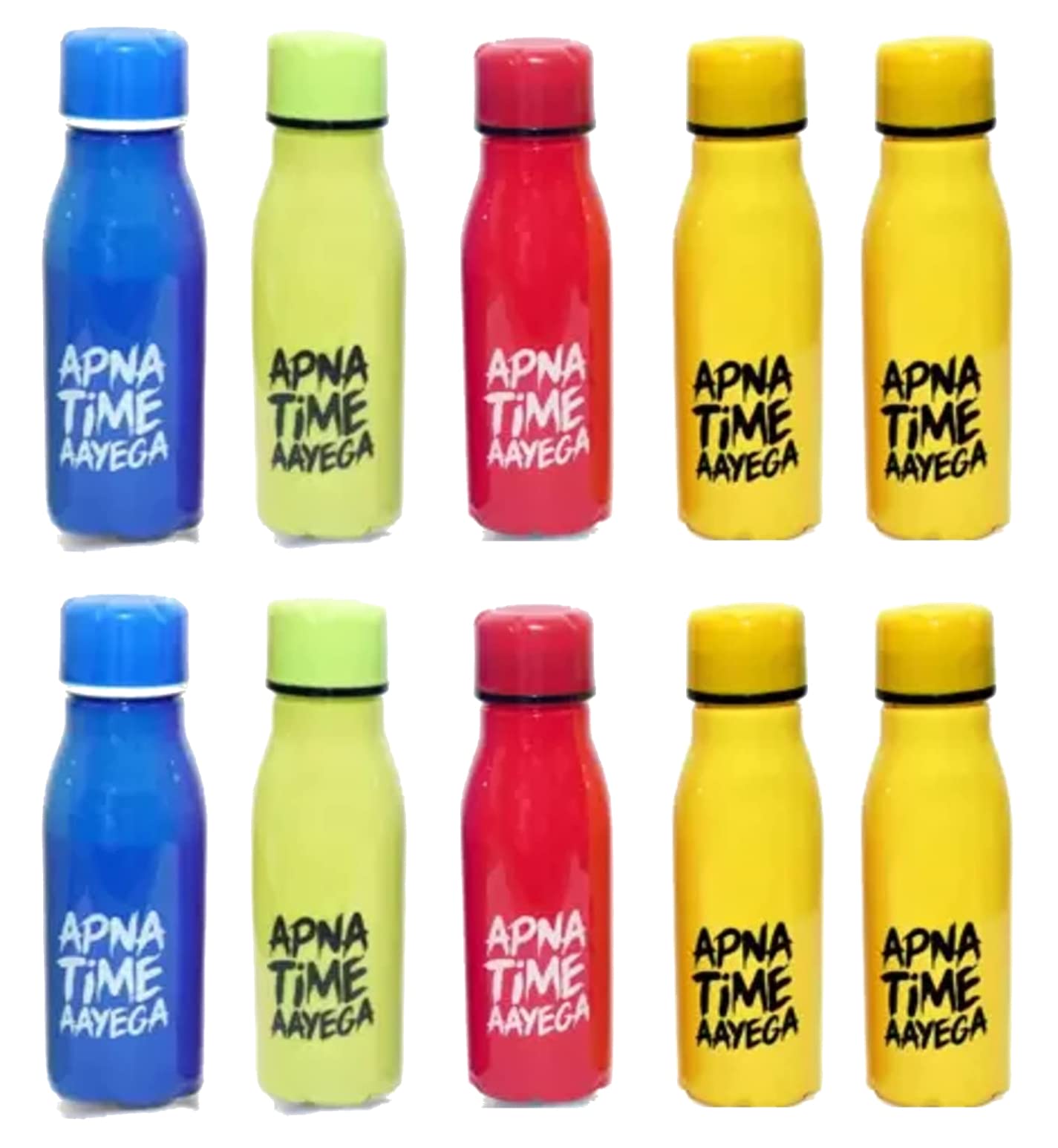 ShubhKraft Birthday Return Gift For Kids In Bulk | Apna Time Aayega Water Bottle For Kids Girls & Boys (Pack Of 10, Multicolor, Plastic), 500 milliliter