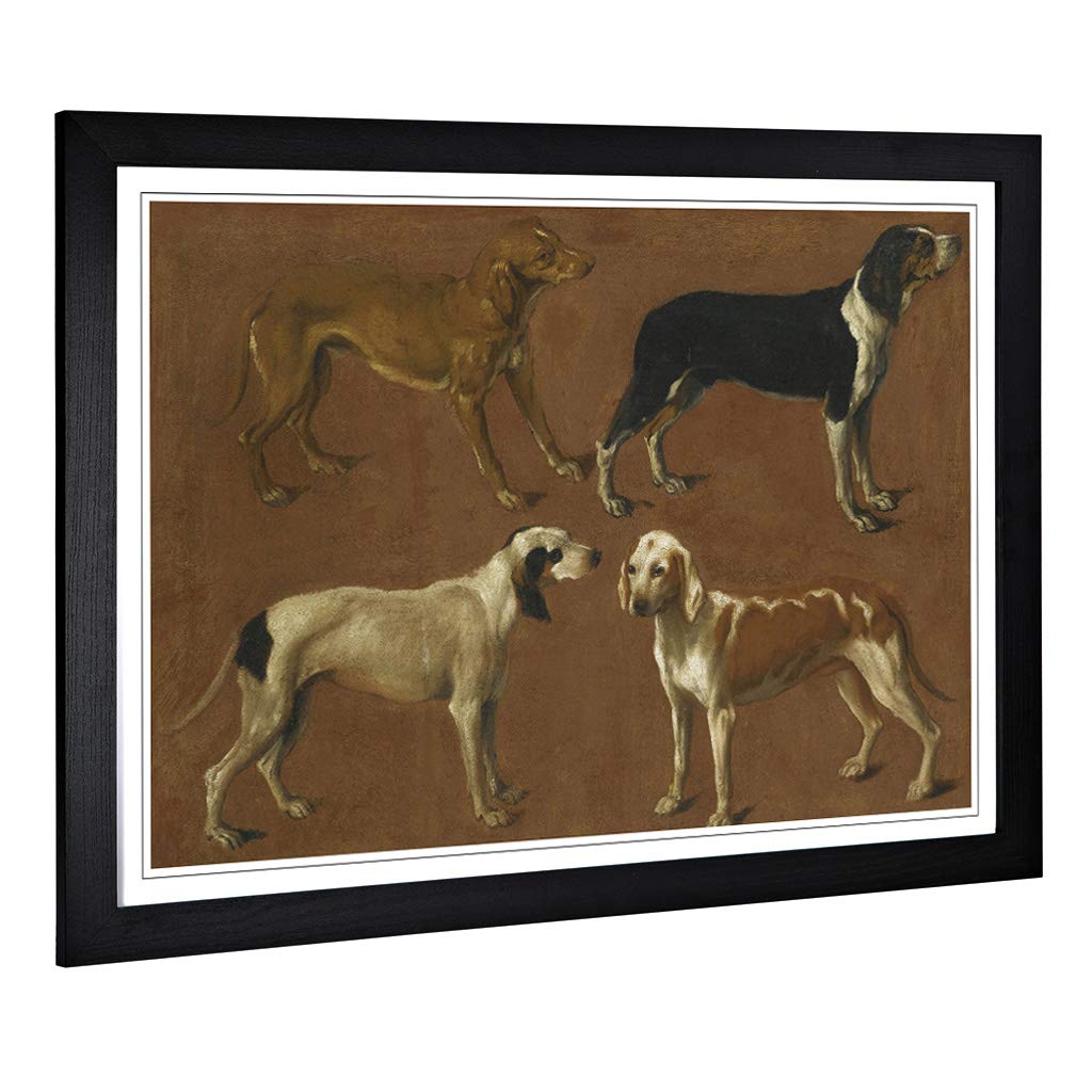 Big Box Art Framed Print of Jacques-Laurent Agasse Hounds Design | Wall Art Picture | Home Decor for Kitchen, Living, Dining Room, Bedroom, Hallway, Office, Black, A2 / 24.5x18 Inch / 62x45cm
