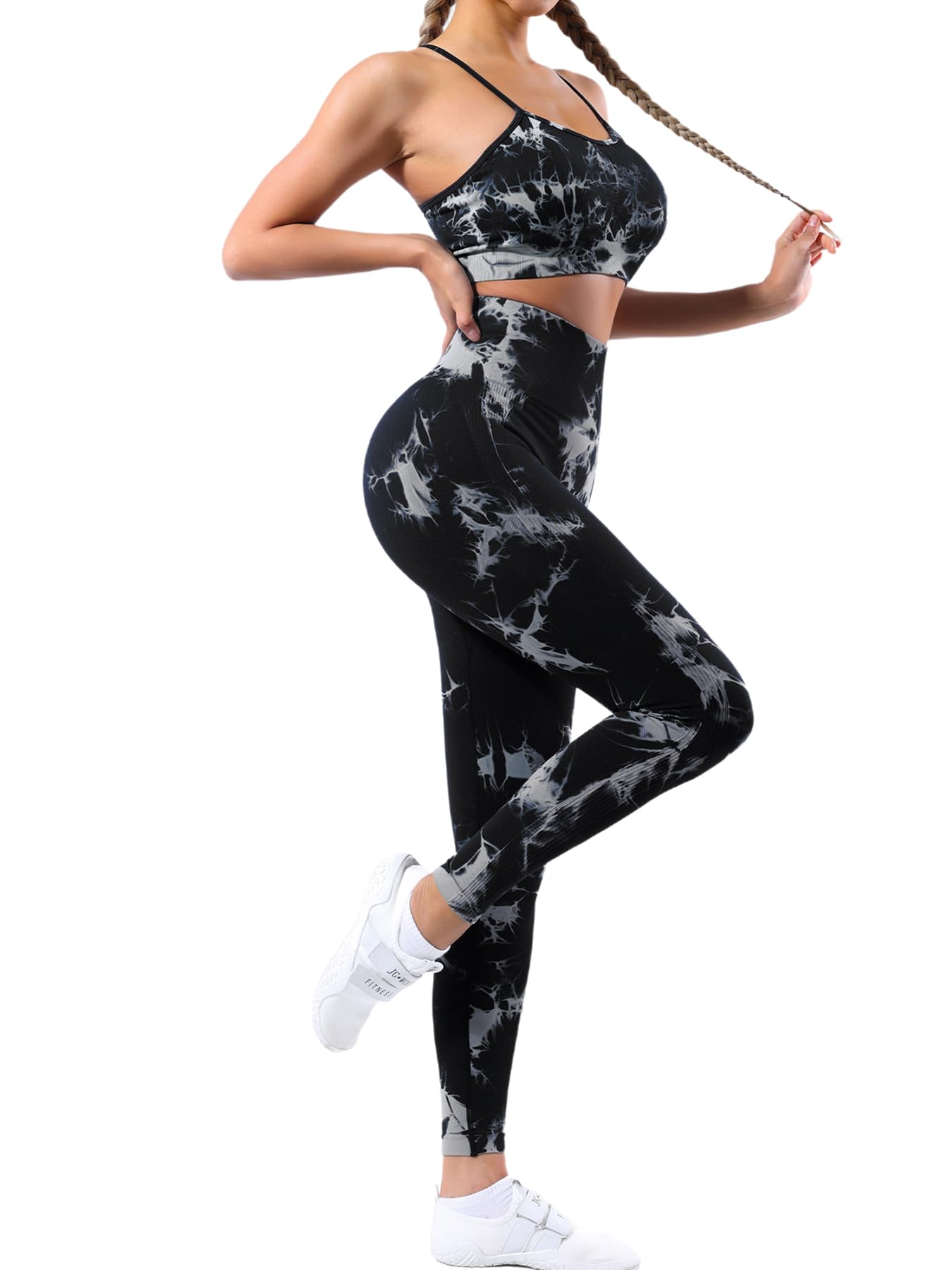 Yoga Sets for Women 2 Piece Seamless Tie Dye Workout Sets Adjustable Strappy Athletic Gym Yoga Outfits Clothing Sets