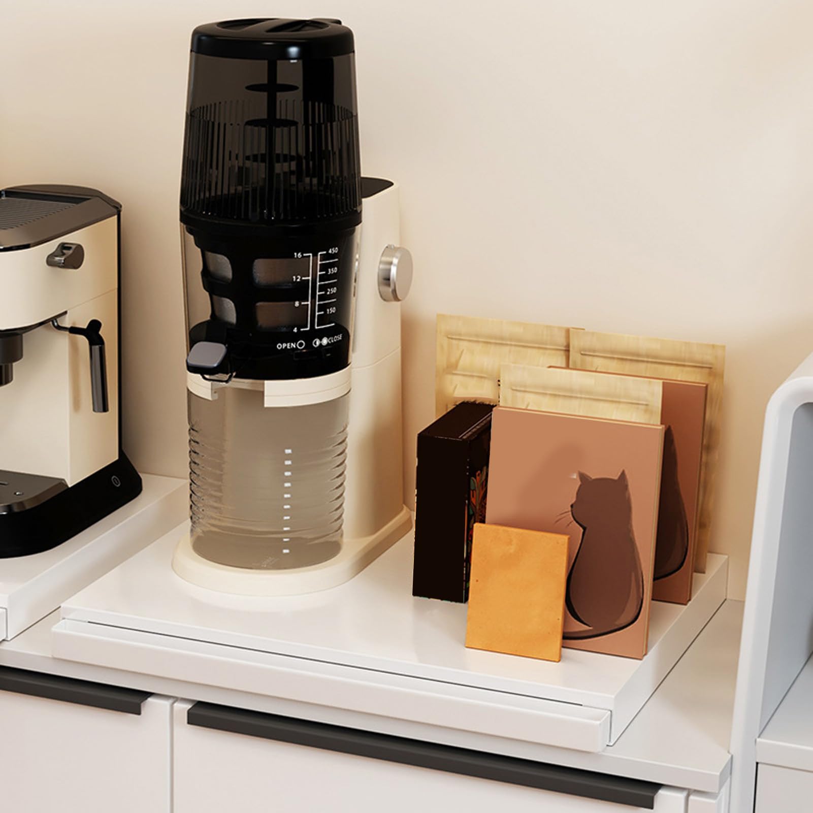 Vassoio scorrevole per elettrodomestici da Slider per riporre piano di lavoro, Ripiano estraibile per forno a microonde, Vassoio scorrevole per macchina da caffè (WHITE)