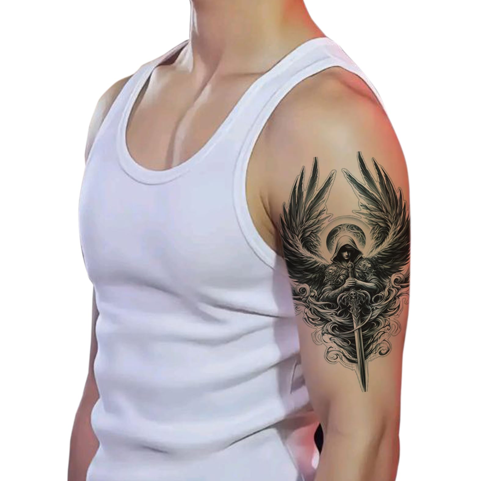 The Canvas Arts Temporary Tattoo Realistic Look Stickers Men Women Boys Girls Waterproof, Angel Wings with Sword Design, Black Ink Body Art Sticker (R-07)-picture-45