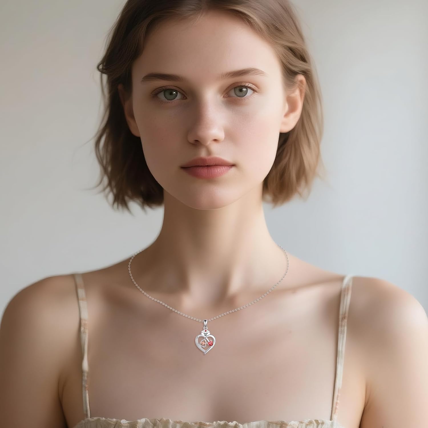 Nurse Gifts Heart Stethoscope Necklace for Nurse 925 Sterling Silver Birthstone Necklace for Doctor Festival Cute Life Line Heartbeat Love Cardiogram Medical Student Jewelry - Image 2