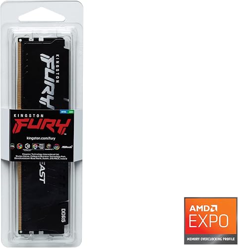 Kingston FURY Beast Noir DDR5 32Go 5600MT/s CL40 DIMM Mémoire pour PC de Gamer Module Simple AMD EXPO et Intel XMP - KF556C40BB2-32 - 5
