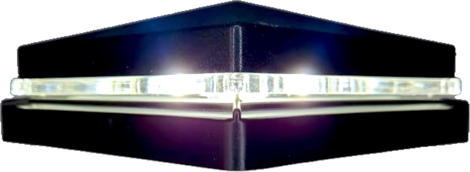DekLights® DIY Line LED Lighted Post Cap for 5x5 Vinyl & 5.5x5.5 Wood Fence Posts. with Glass Edge Style Lens. 12 Volt Low Voltage with Replaceable LED Bulb. (Black)
